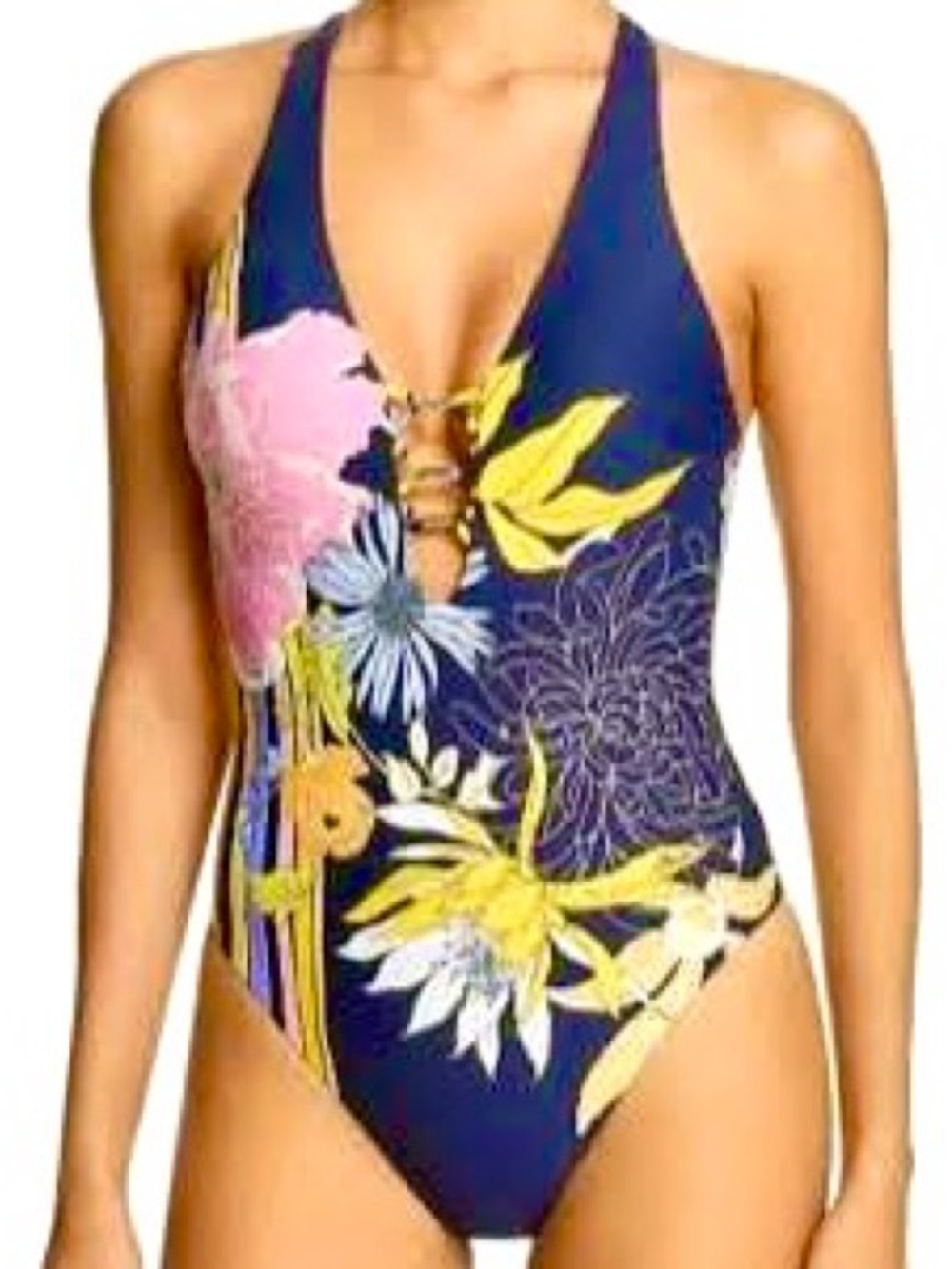 Trina Turk Bar Harbor Floral One-Piece Swimsuit with Yellow & Pink Accents